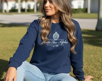 Zeta Tau Alpha Crest Sweatshirt Custom Embroidered - ZTA Country Club style Crewneck Greek Sorority merch big little gift