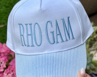 Sorority Trucker Hat Greek Letter Embroidered Baseball Cap Stripe Seersucker Style Snapback Personalized Nickname Greek Letters Big Little