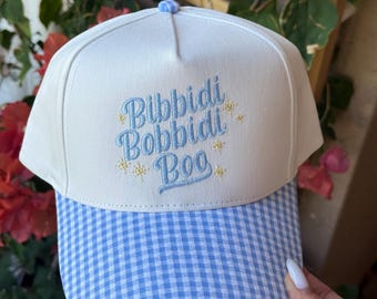 Bibbidi Bobbidi Boo Disney Inspired Trucker Hat Embroidered Baseball Cap Gingham Style Snapback Personalized Cinderella