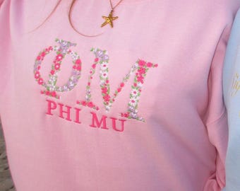 Flower Greek Letter Sweatshirt Sorority Custom Crewneck Style Sweatshirt with Flowers