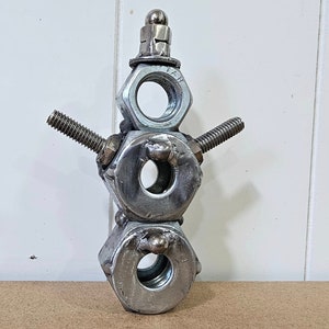 Snowman made out of nuts and bolts, metal art, welded art, winter decor, christmas decor