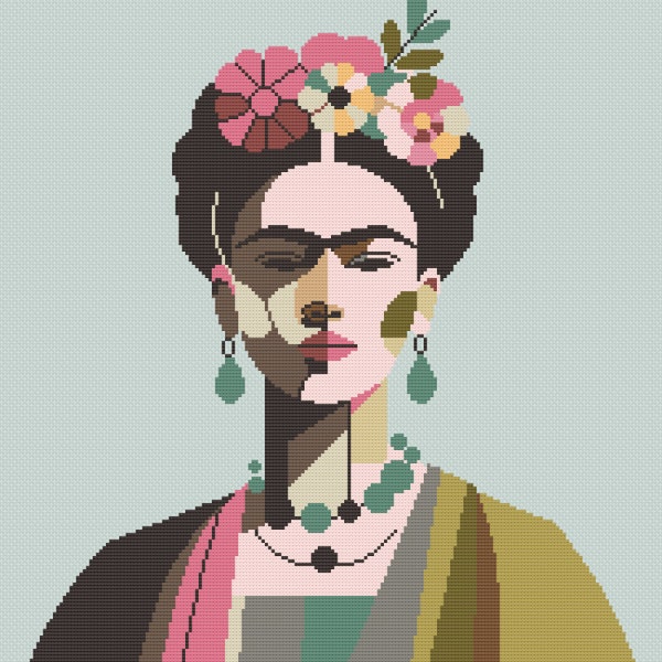 Patrón de punto de cruz en PDF de Frida Kahlo estilo abstracto