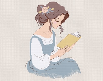 Princess Belle Reading a Book PDF Cross Stitch Pattern - Elegant Romantic Style Pattern for Literature Lovers