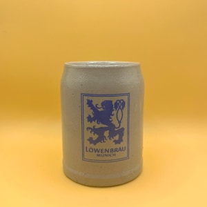 Vintage German 0.5L Munich Lowenbrau 5” Stoneware Beer Tankard