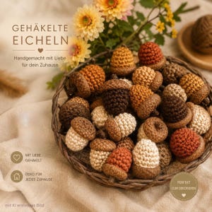 Crocheted acorns made from cotton yarn – autumn decoration | natural decoration | handmade decoration