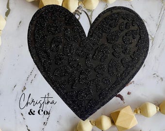 Black Monochromatic Leopard Print Heart Car Freshie