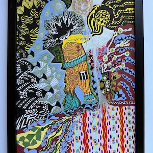 Original Mixed Media Drawing: Geometric Modern Art, 21x28 cm