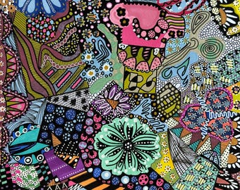 Original Hand-Drawn Floral Drawing: Acrylic Markers on Paper