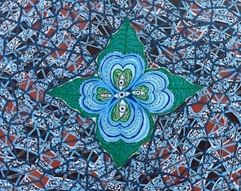 Hand-Drawn "Centerpiece" Art, Acrylic Marker Drawing (5.8x7.6 inches)