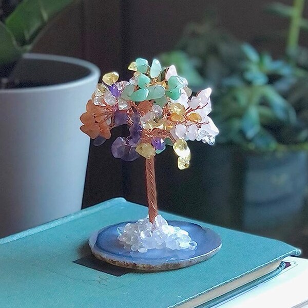 Multi-color Natural Gemstone Tree of Life with Agate Base