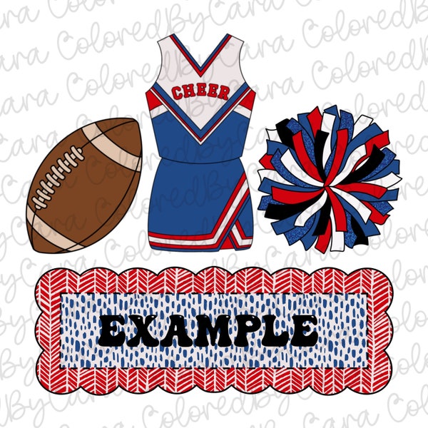 cheer png cheerleader design Girls cheer trio nameplate blue and red faux appliqué cheer design football png