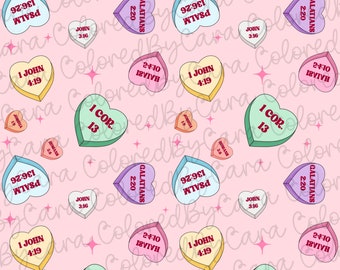 Conversation hearts seamless pattern png/ Valentines png/ christian valentine seamless design/ love png/ valentine candy heart/ bible verses