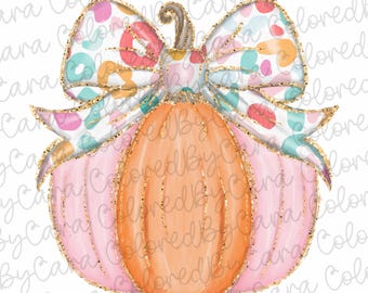 Preppy Coquette gouden glitter pompoen png meisjes herfst pompoen ontwerp dtf Halloween meisjes herfst png kinderen herfst ontwerp strik aquarel