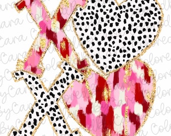 Coquette XOXO gold glitter png coquette valentines png colorful brushstroke acrylic pattern watercolor design for sublimation