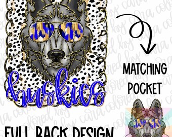 Huskies preppy mascot coquette png girls preppy husky design dtf blue and yellow huskies png husky mascot preppy png