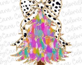 Colorful Coquette glitter Christmas png girls Christmas tree design dtf Christmas girls winter png kids santa design bow acrylic brushstroke