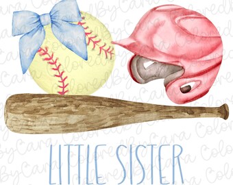 Softball Sister PNG/coquette Softball Sis/ Little Sister/ softball clipart/ Softball Sister/ watercolor Softball PNG/ ballpark Sister