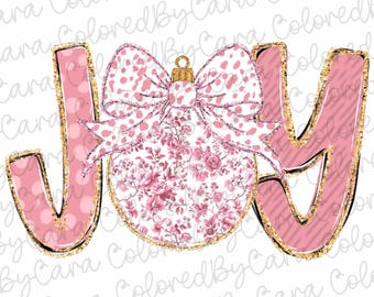 Grand millennial JOY Colorful Coquette glitter Christmas ornament png Christmas design dtf Christmas girls winter png santa design bow