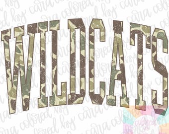 Wildcats PNG/ old camo mascot png/ Wildcats mascot png/ camo mascot png/ varsity dtf design/ Wildcats school png/ boys mascot png