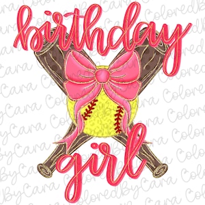 Könnte beinhalten: Ein rosafarbenes und goldenes Softball-Geburtstags-Mädchen-Design mit einem Softball, gekreuzten Schlägern und einer rosafarbenen Schleife.