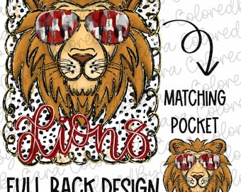 Lions preppy mascot coquette png girls preppy lions design dtf red and black lions png lions mascot preppy png