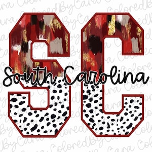 South Carolina png/ SC png/ brushstrokes/ Dalmatian/ preppy state designs/ red and white/ acrylic