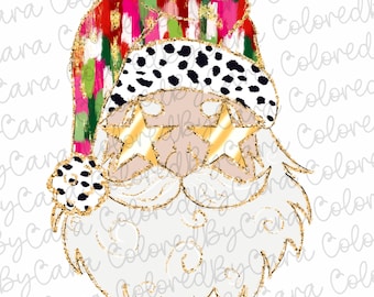 Colorful Coquette glitter Santa png girls brushstroke santa design dtf Christmas girls winter png kids santa design bow acrylic brushstroke