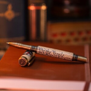 Patriotic Constitution/Constitutional Convention Pen - Antique Brass Rollerball - Independence Day