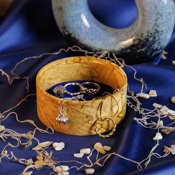 Rustic Jewelry/Keepsake Box - Spalted Sweetgum & Royal Blue Merino Wool