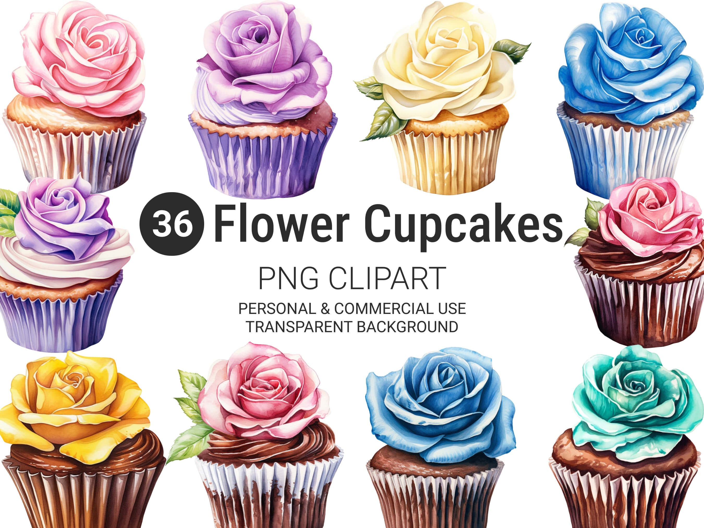 Watercolor Cupcake Clipart Cupcake PNG Birthday Dessert Clip Art ...