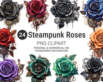 Steampunk Roses Clipart, Steampunk Clipart PNG, Steampunk Flowers PNG Floral Clip Art, Ephemera, Junk Journal, Scrapbook