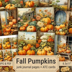 Fall Pumpkin Junk Journal Pages Pumpkin Junk Journal Kit Autumn Digital Scrapbook Paper Pumpkin Collage Sheet Printable Vintage Ephemera
