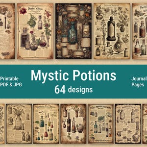 Mystic Potion Junk Journal Páginas Bruja Boticario Junk Journal Imprimible Digital Scrapbook Paper Kit Magic Spell Book Potion Botella Ephemera