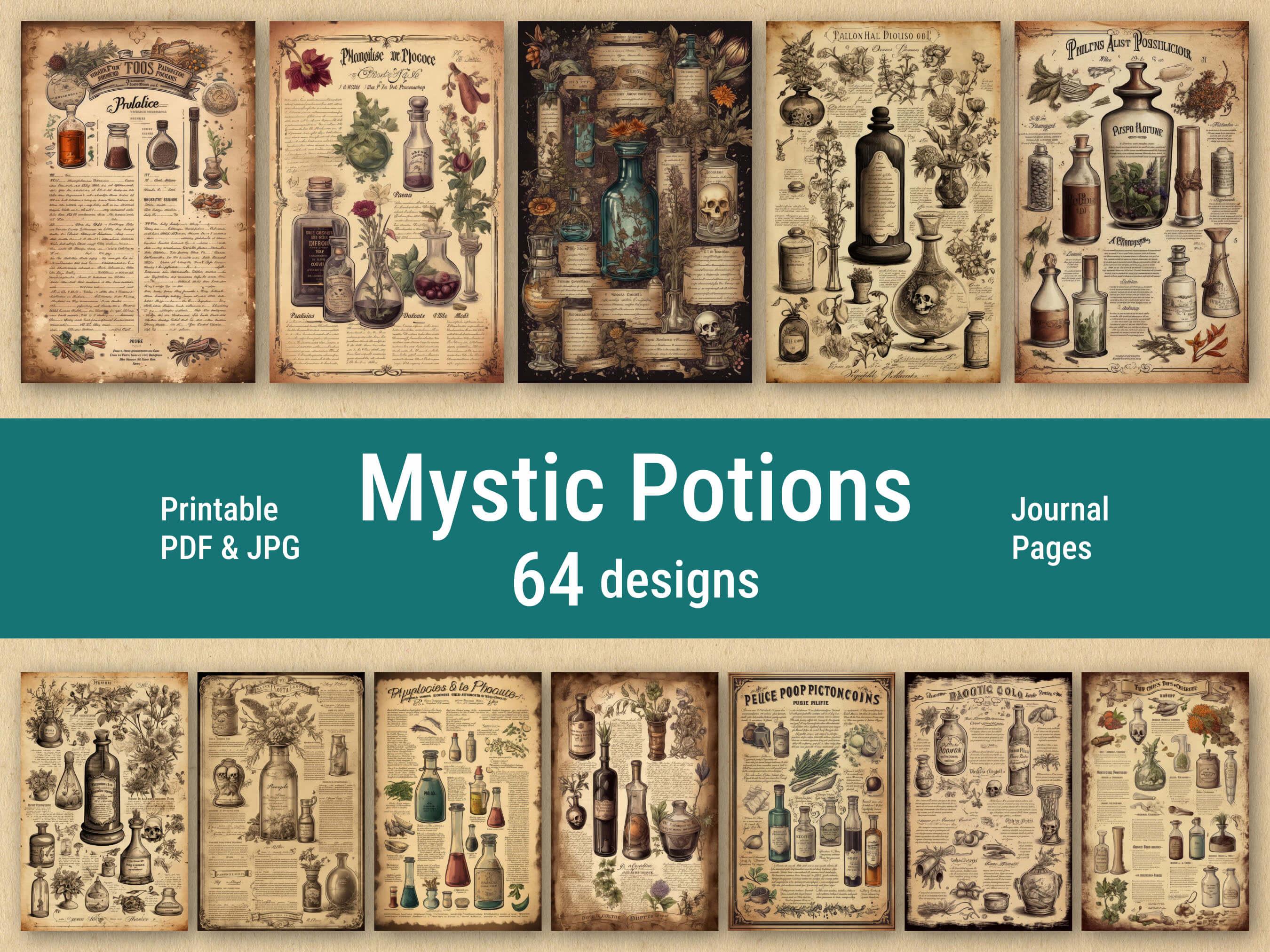 Mystic Potion Junk Journal Pages Witch Apothecary Junk Journal Printable Digital Scrapbook Paper Kit Magic Spell Book Potion Bottle Ephemera