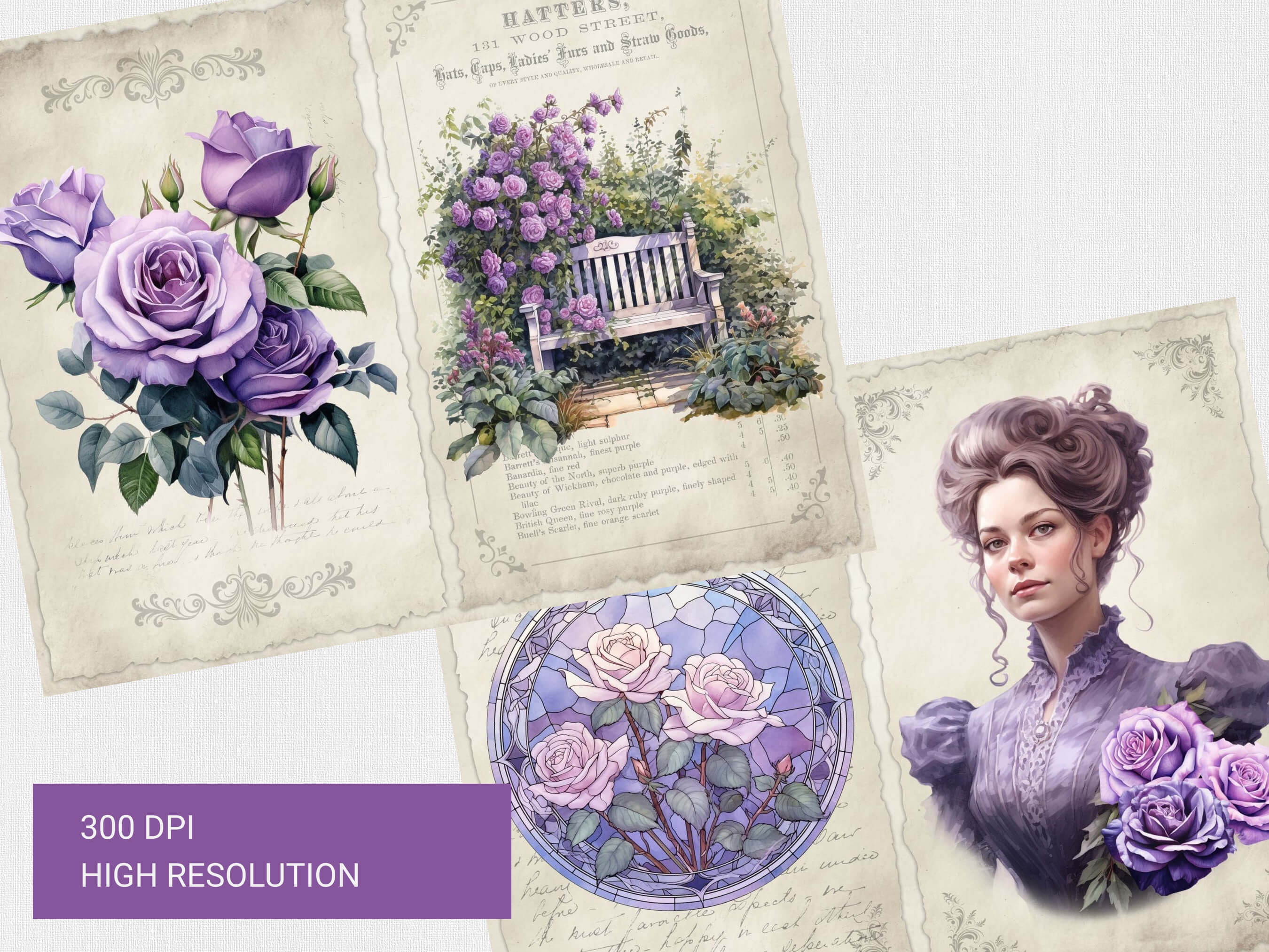 Purple Roses Junk Journal Kit, Vintage Purple Roses Junk Journal Pages ...