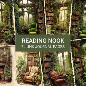 Cozy Book Nook, Reading Junk Journal Pages, Vintage Book Junk Journal Kit, Book Lover Junk Journal Paper, Bookworm Digital Collage Sheet