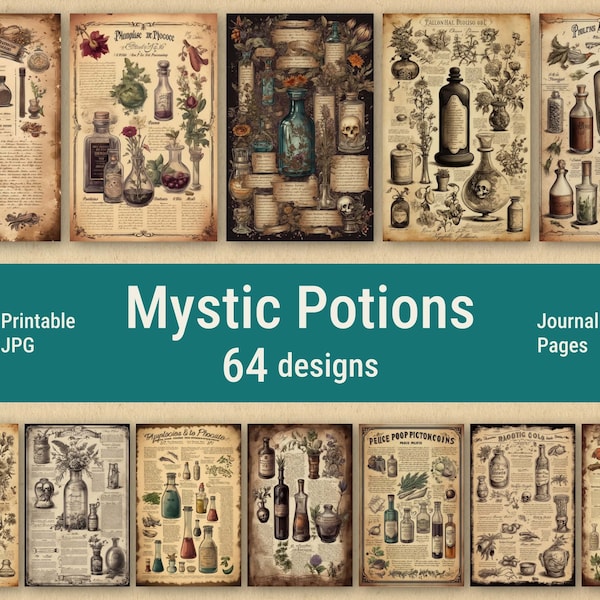 Mystic Potion Junk Journal Pages Witch Apothecary Junk Journal Printable Digital Scrapbook Paper Kit Magic Spell Book Potion Bottle Ephemera