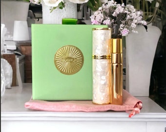Refillable Perfume Atomiser with beautiful pearl like case, vintage style, unique gift Travel Perfume Spray, mist, tight sealing