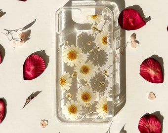 Daisy Flower Phone Case, Real Pressed Flowers | iPhone 15, iPhone 14, iPhone 13, iPhone 12, iPhone 11, Pro Max Mini Plus, Art Phone Case