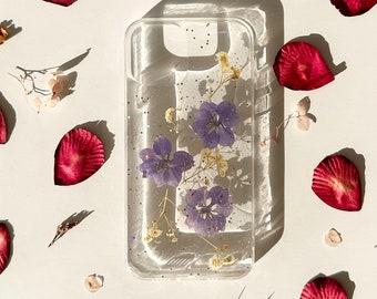 Purple Flower iPhone Case - Real Pressed Flowers iPhone 15 14 13 12 Pro Max Case iPhone 14 15 Plus Case  - Pretty Art iPhone Case