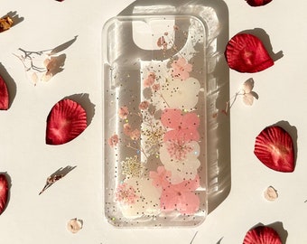 Pink Flower iPhone Case - Real Pressed Flowers iPhone 15 14 13 12 Pro Max Case iPhone 14 15 Plus Case  - Pretty Art iPhone Case