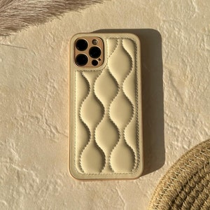 Personnalisé beige coque d&#39;iPhone, coque de téléphone lignes tourbillonnantes, coque de téléphone esthétique, iPhone 15 14 13 12 11, coque d&#39;iPhone monogramme initiales personnalisées