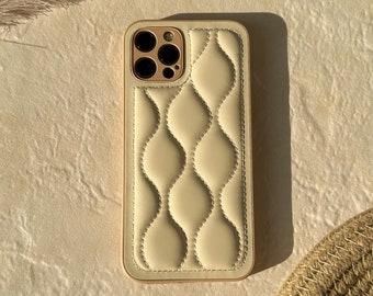Personalized Beige iPhone Case, Swirl Lines, Monogram Initials