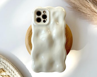 White Phone Case, Cream Phone Case | iPhone 15, iPhone 14, iPhone 13, iPhone 12, iPhone 11, Pro Max Mini Plus, Wave Swirl Phone Case