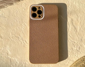 Beige Leather Design iPhone Case, Handmade Silicone Edge