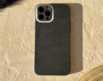 Black Leather Design iPhone Case, Handmade Soft Silicone Edge
