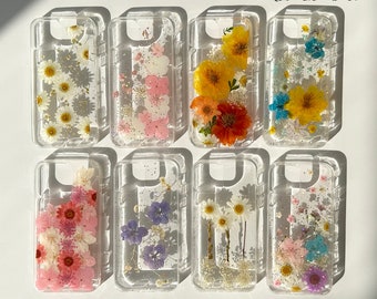 Real Pressed Flowers Phone Case, iPhone 15 14 13 12 11 Pro Max Mini Plus Case, Bohemian Flower iPhone Case Cover