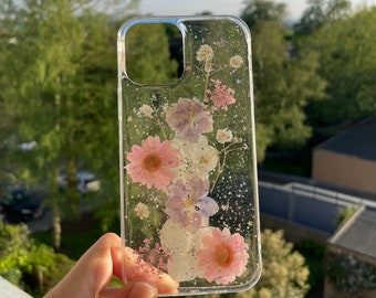 Real Pressed Flowers Phone Case, Real Flower Phone Case, iPhone 15 14 13 12 11 Pro Max Mini Plus, Floral Aesthetic Phone Case, Gift For Her
