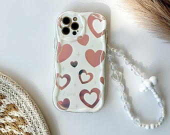 Cute Heart Phone Case, iPhone 15 14 13 12 Pro Max Plus Mini Case, Retro Phone Case, Aesthetic iPhone Cover with Heart Pattern