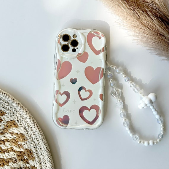 Cute Heart Phone Case, iPhone 15 14 13 12 Pro Max Plus Mini Case, Retro Phone Case, Aesthetic iPhone Cover with Heart Pattern